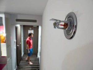 Sidewall sprinkler in a hotel