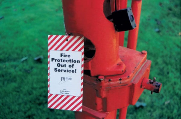 Sistema de protección contra incendios fuera de servicio