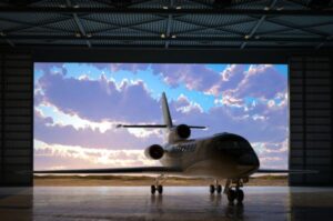Plane in an aircraft hangar