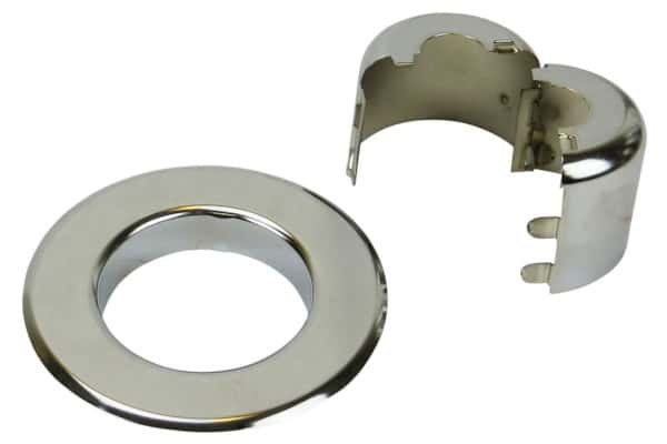 Chrome cup and skirt retrofit escutcheon with parts separated