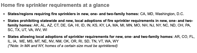 Requisitos estatales de rociadores contra incendios residenciales